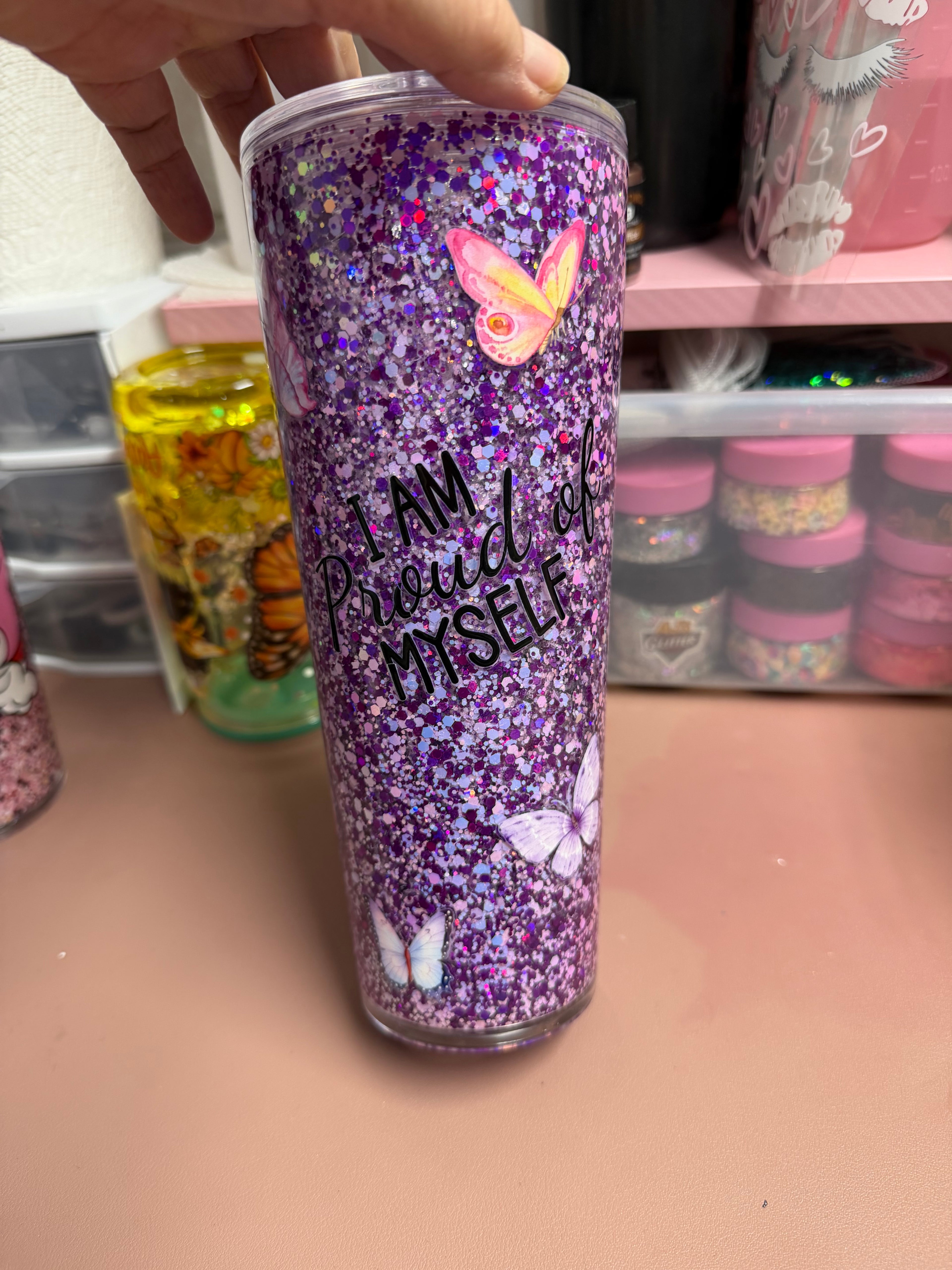24 Oz Purple Glitter Butterfly Cup