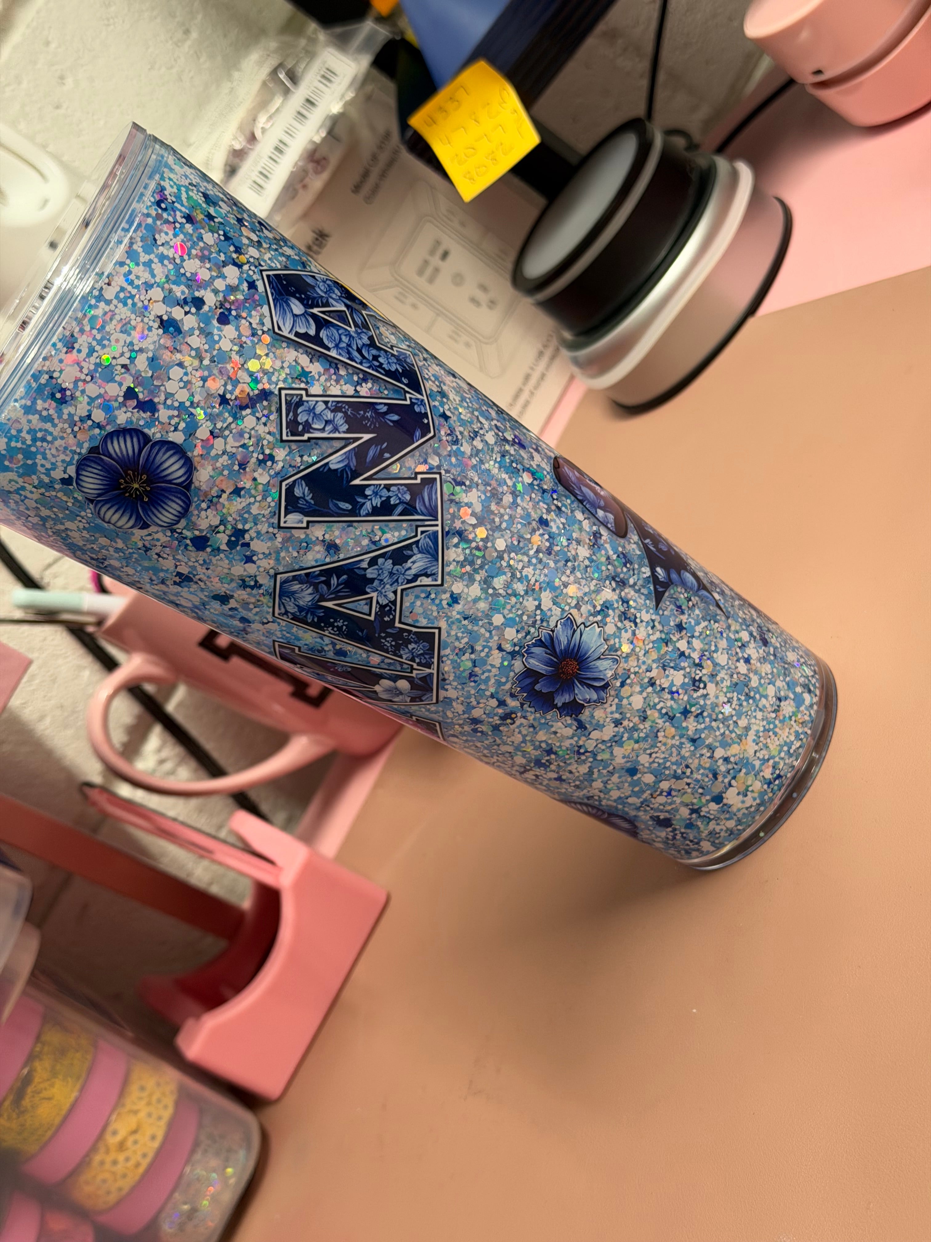 24 Oz Blue NANA Glitter Cup
