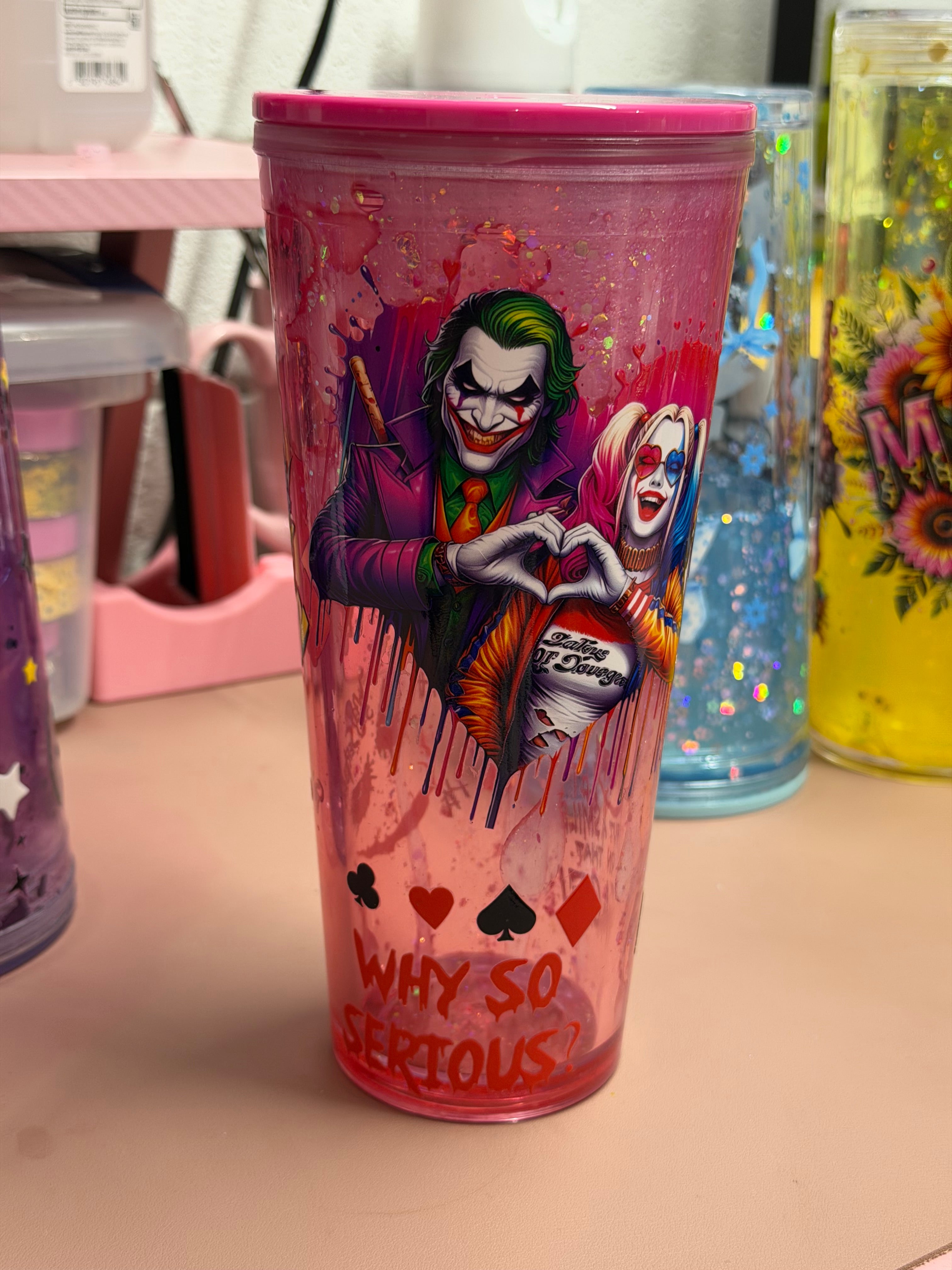 24 OZ glow In The Dark Joker And Harley Quinn